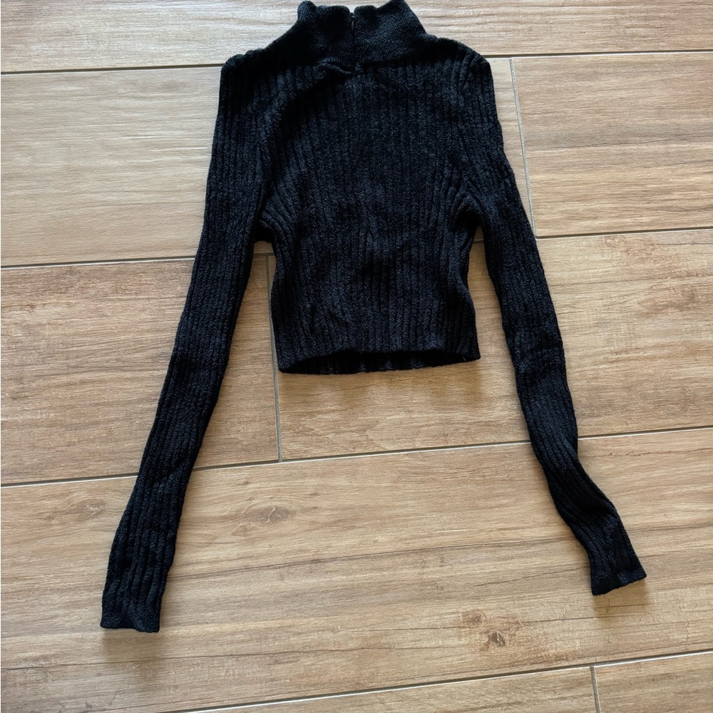 Black Ribbed Turtleneck Sweater